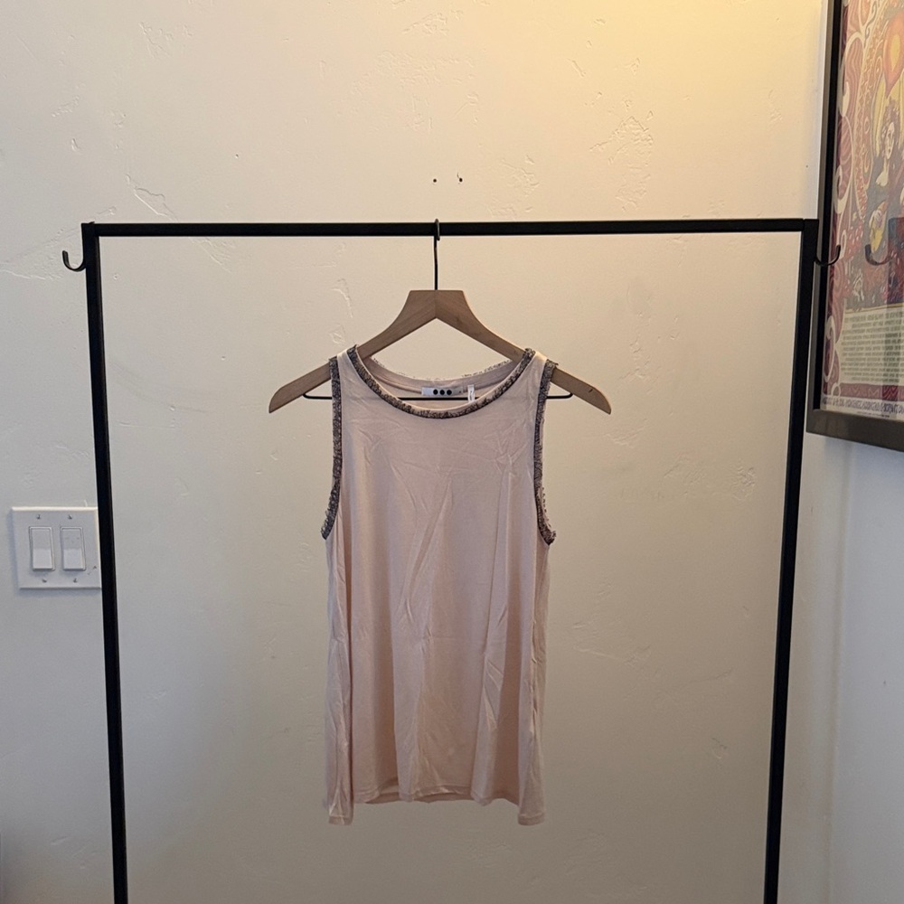 Three Dots Cream Tank Top with Black Trim